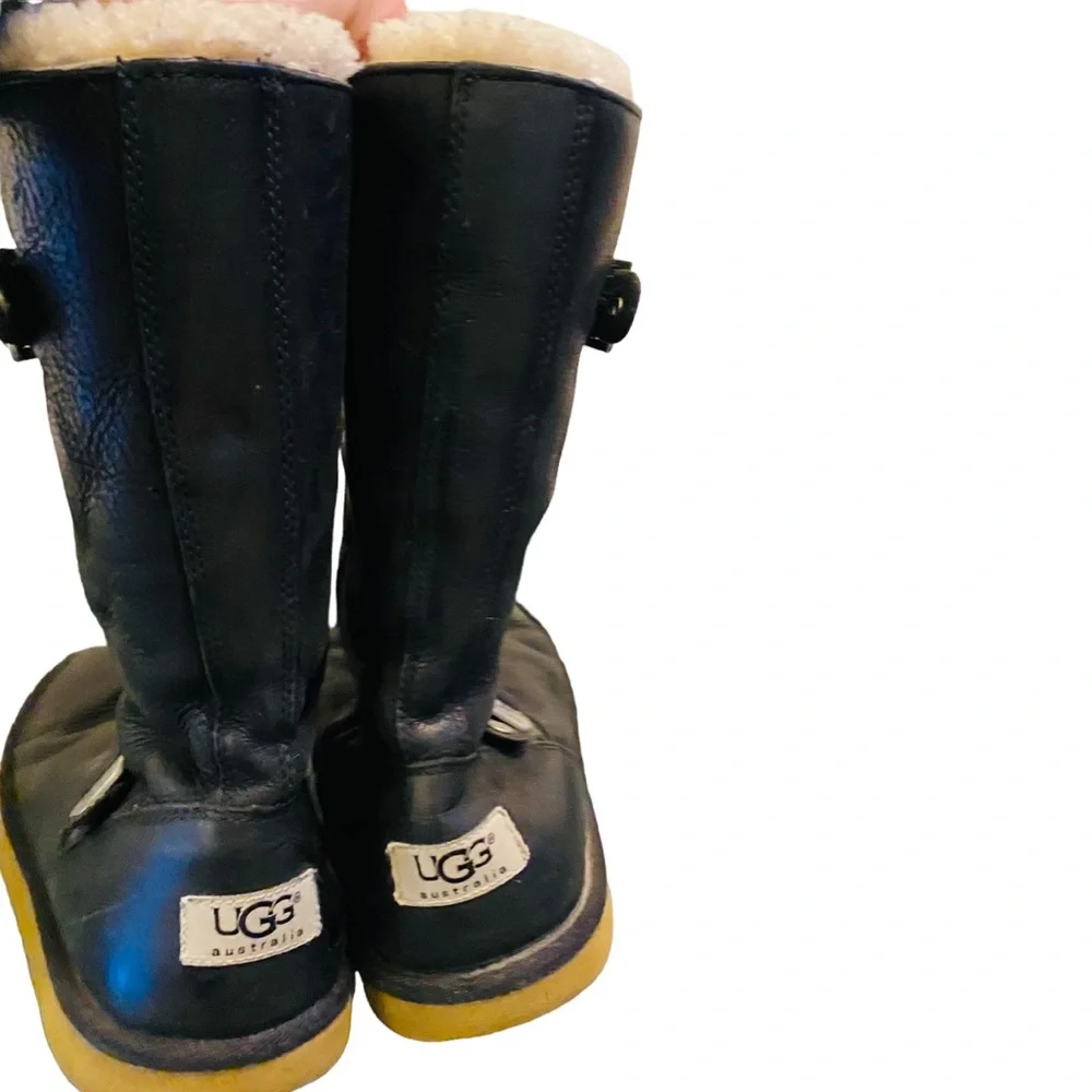 Ugg 1969 Kensington Women's Black Leather Shearling Side Zip Biker Boot